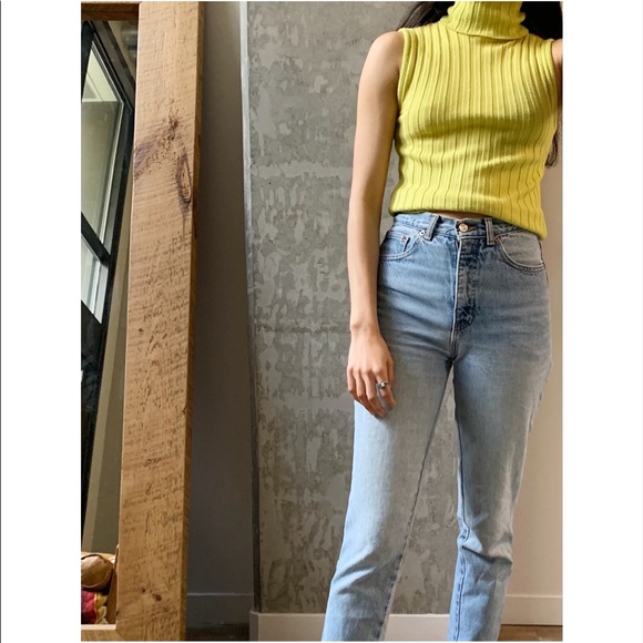 Vintage Sweaters - Green/Yellow Vintage Sleeveless Turtleneck